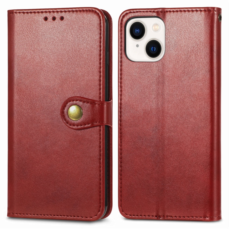 For iPhone 15 Plus Retro Solid Color Buckle Leather Phone Case(Red)