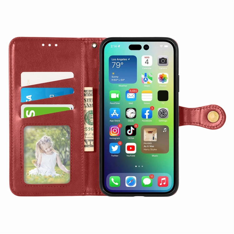 For iPhone 15 Plus Retro Solid Color Buckle Leather Phone Case(Red)