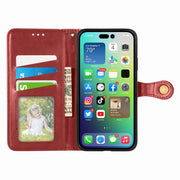 For iPhone 15 Plus Retro Solid Color Buckle Leather Phone Case(Red)
