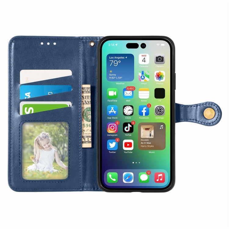 For  iPhone 15 Pro Retro Solid Color Buckle Leather Phone Case(Blue)