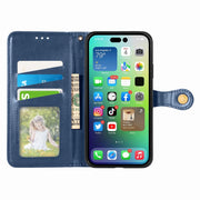 For  iPhone 15 Pro Retro Solid Color Buckle Leather Phone Case(Blue)