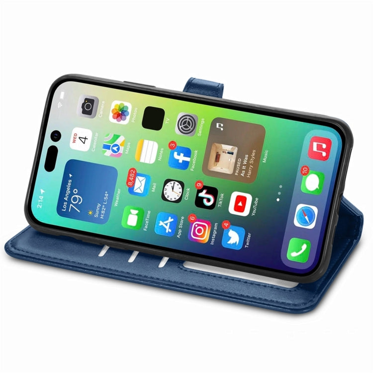 For  iPhone 15 Pro Retro Solid Color Buckle Leather Phone Case(Blue)