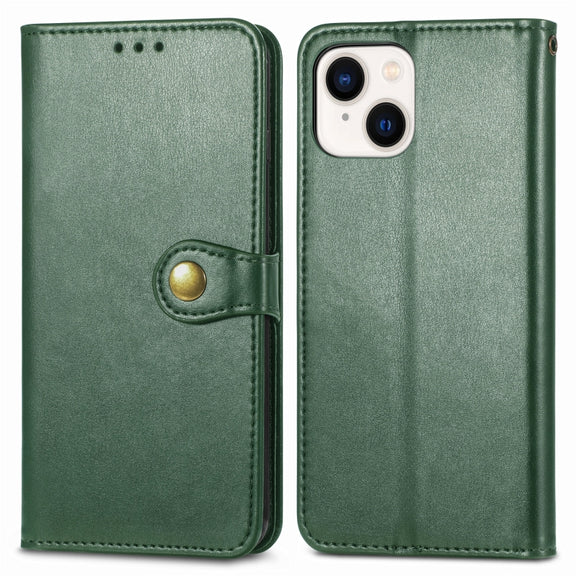 For  iPhone 15 Pro Max Retro Solid Color Buckle Leather Phone Case(Green)