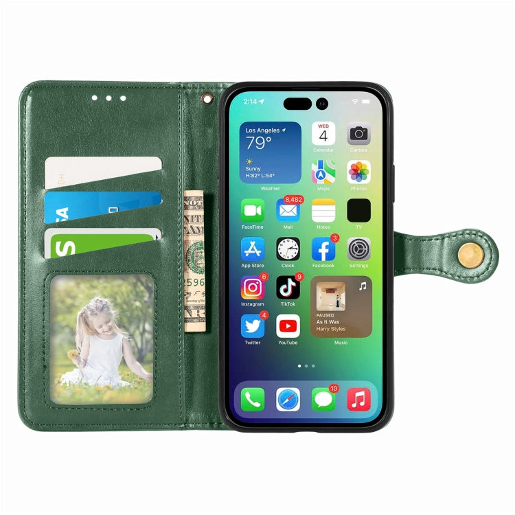 For  iPhone 15 Pro Max Retro Solid Color Buckle Leather Phone Case(Green)