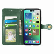 For  iPhone 15 Pro Max Retro Solid Color Buckle Leather Phone Case(Green)