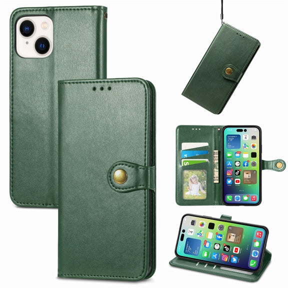 For  iPhone 15 Pro Max Retro Solid Color Buckle Leather Phone Case(Green)