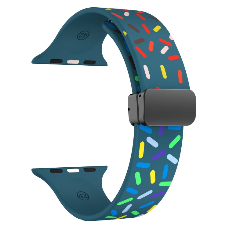 For Apple Watch Ultra 49mm Rainbow Dots Silicone Magnetic Black Buckle Watch Band(Blue)