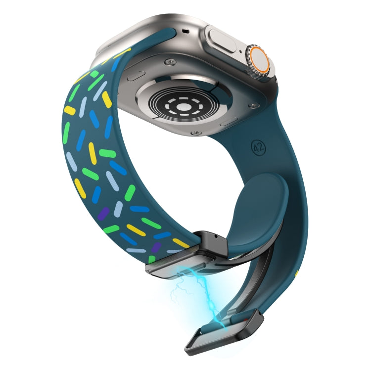 For Apple Watch 8 45mm Rainbow Dots Silicone Magnetic Black Buckle Watch Band(Blue)