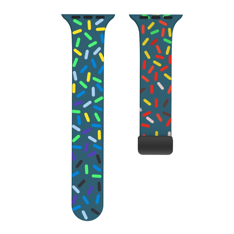 For Apple Watch SE 40mm Rainbow Dots Silicone Magnetic Black Buckle Watch Band(Blue)