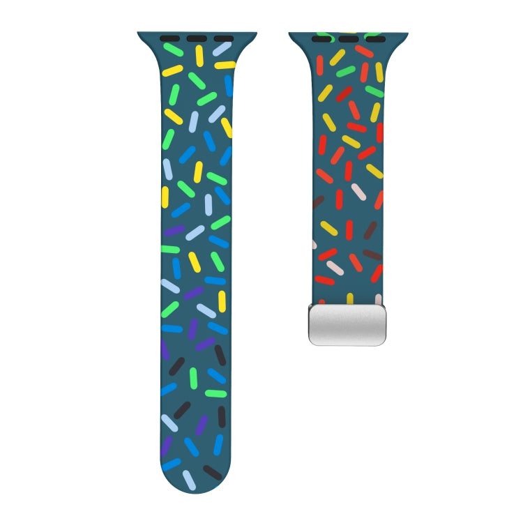 For Apple Watch 7 45mm Rainbow Dots Silicone Magnetic Buckle Watch Band(Blue)