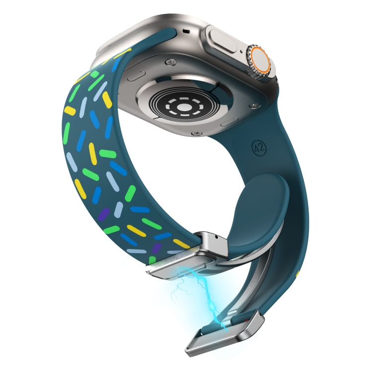 For Apple Watch SE 40mm Rainbow Dots Silicone Magnetic Buckle Watch Band(Blue)