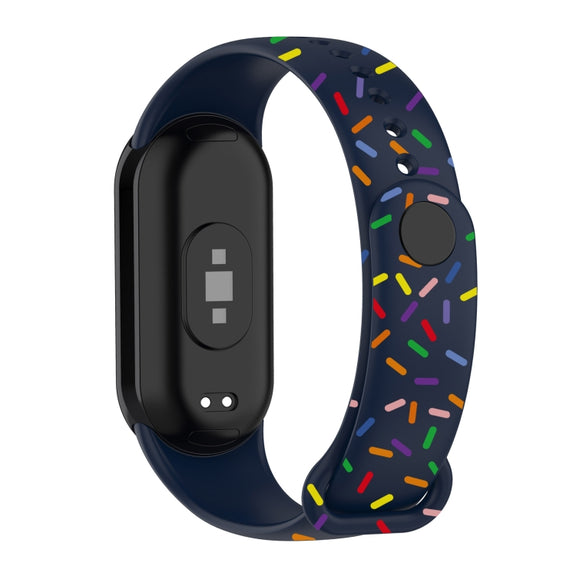For Xiaomi Band 8 Sports Rainbow Dots Silicone Buckle Watch Band(Midnight Blue)