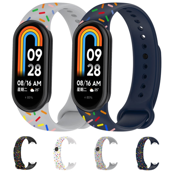 For Xiaomi Band 8 Sports Rainbow Dots Silicone Buckle Watch Band(White)