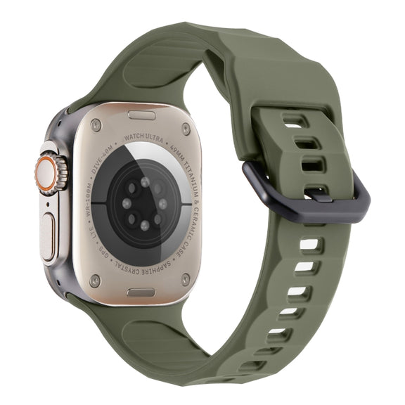 For Apple Watch Ultra 49mm Ripple Silicone Sports Watch Band(Dark Green)