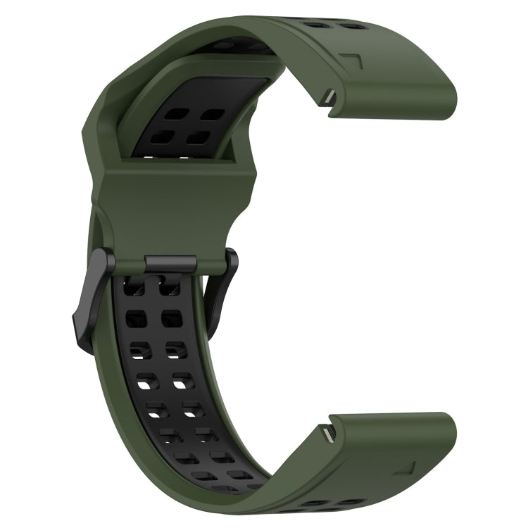 For Garmin  Instinct 2 Solar 22mm Two-Color Reverse Buckle Silicone Watch Band(Army Green+Black)