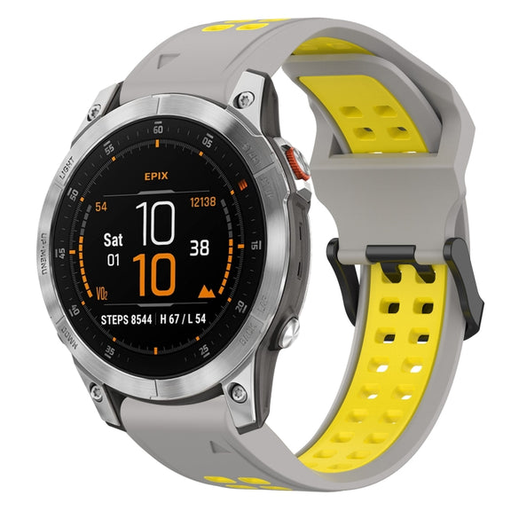 For Garmin Epix Gen 2 22mm Two-Color Reverse Buckle Silicone Watch Band(Grey+Yellow)