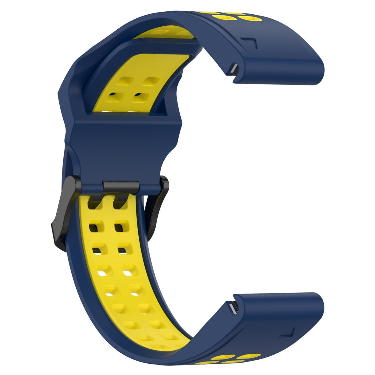 For Garmin Fenix 6 22mm Two-Color Reverse Buckle Silicone Watch Band(Blue+Yellow)