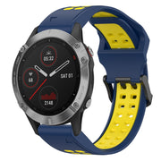 For Garmin Fenix 6 22mm Two-Color Reverse Buckle Silicone Watch Band(Blue+Yellow)