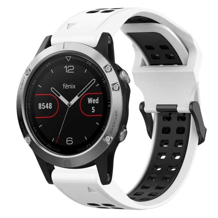 For Garmin Fenix 5 22mm Two-Color Reverse Buckle Silicone Watch Band(White+Black)