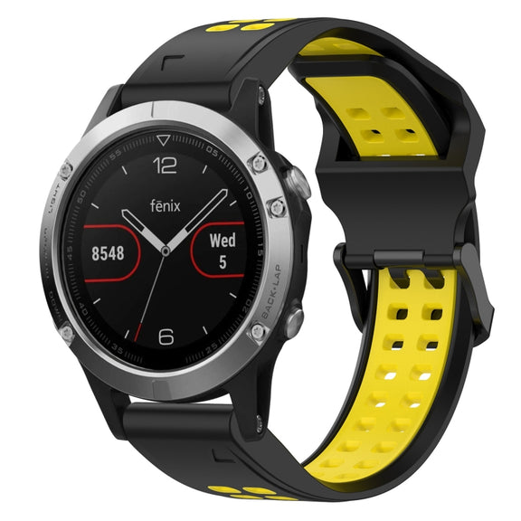 For Garmin Fenix 5 22mm Two-Color Reverse Buckle Silicone Watch Band(Black+Yellow)
