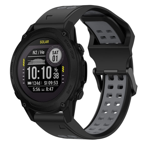 For Garmin Descent G1 22mm Two-Color Reverse Buckle Silicone Watch Band(Black+Grey)
