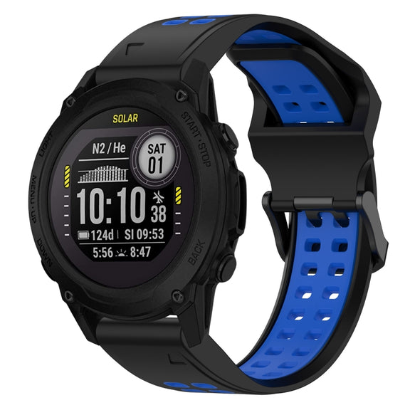 For Garmin Descent G1 22mm Two-Color Reverse Buckle Silicone Watch Band(Black+Blue)