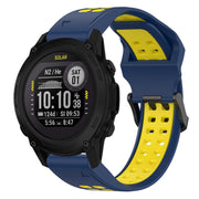 For Garmin Descent G1 22mm Two-Color Reverse Buckle Silicone Watch Band(Blue+Yellow)