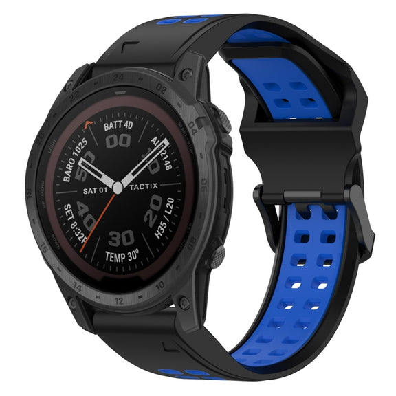 For Garmin Tactix 7 Pro 26mm Two-Color Reverse Buckle Silicone Watch Band(Black+Blue)