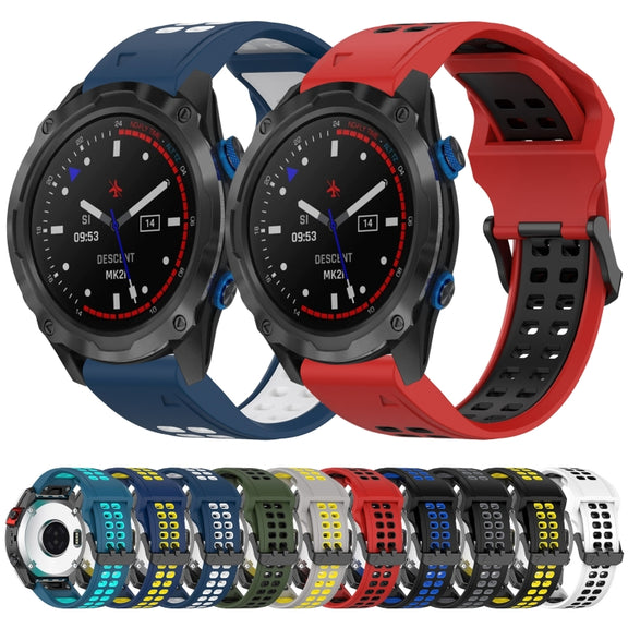 For Garmin D2 Delta PX 26mm Two-Color Reverse Buckle Silicone Watch Band(Blue+Yellow)