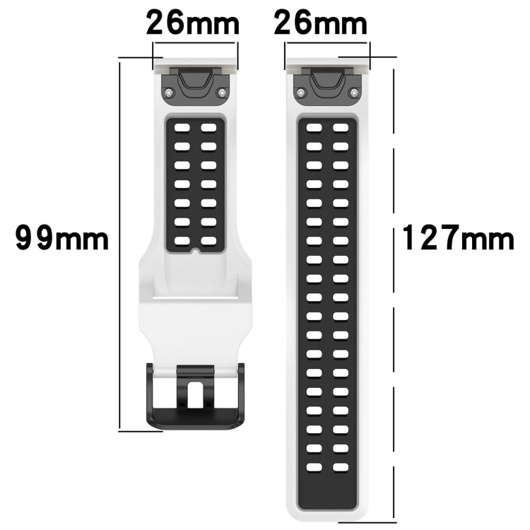 For Garmin Fenix 6X Pro 26mm Two-Color Reverse Buckle Silicone Watch Band(Blue+White)