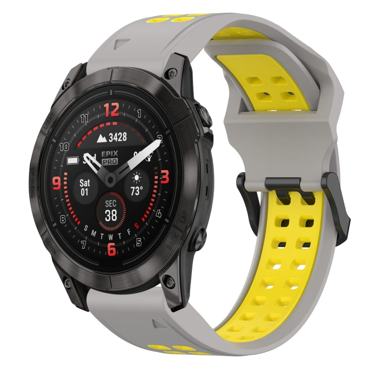 For Garmin Epix Pro 42mm 20mm Two-Color Reverse Buckle Silicone Watch Band(Grey+Yellow)
