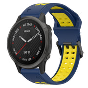 For Garmin Fenix 6S 20mm Two-Color Reverse Buckle Silicone Watch Band(Blue+Yellow)