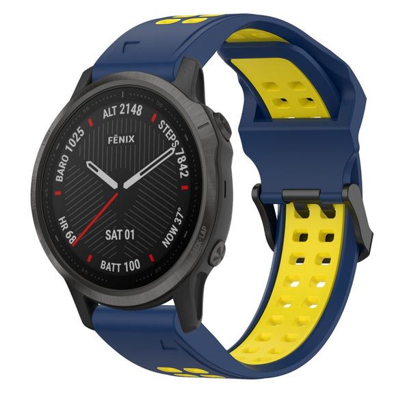 For Garmin Fenix 6S 20mm Two-Color Reverse Buckle Silicone Watch Band(Blue+Yellow)