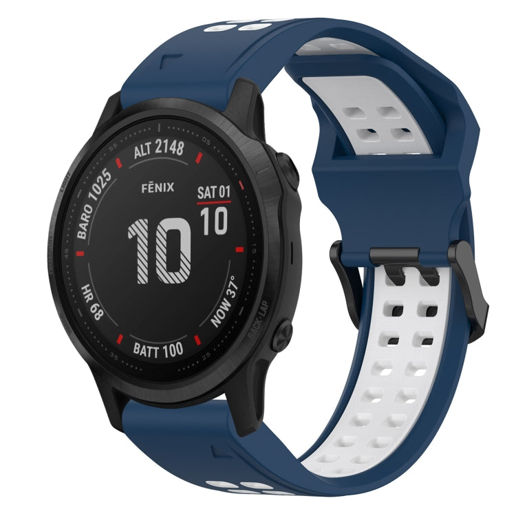 For Garmin Fenix 6S Pro 20mm Two-Color Reverse Buckle Silicone Watch Band(Blue+White)