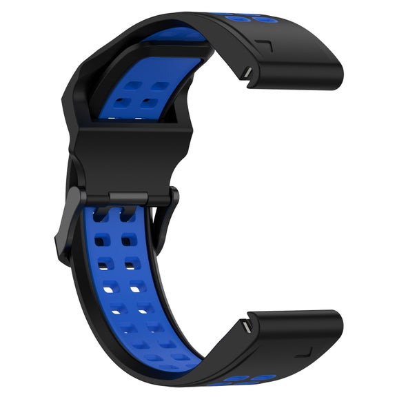 For Garmin Fenix 5S Plus 20mm Two-Color Reverse Buckle Silicone Watch Band(Black+Blue)