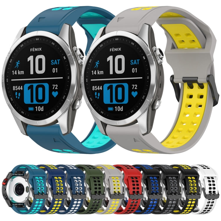 For Garmin Fenix 6S Pro 20mm Two-Color Reverse Buckle Silicone Watch Band(Black+Grey)