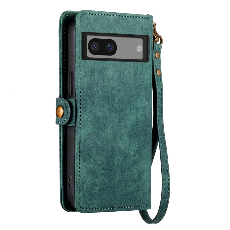 For Google Pixel 6a Geometric Zipper Wallet Side Buckle Leather Phone Case(Green)