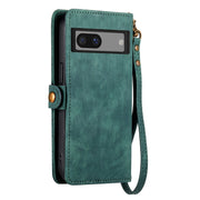 For Google Pixel 6a Geometric Zipper Wallet Side Buckle Leather Phone Case(Green)