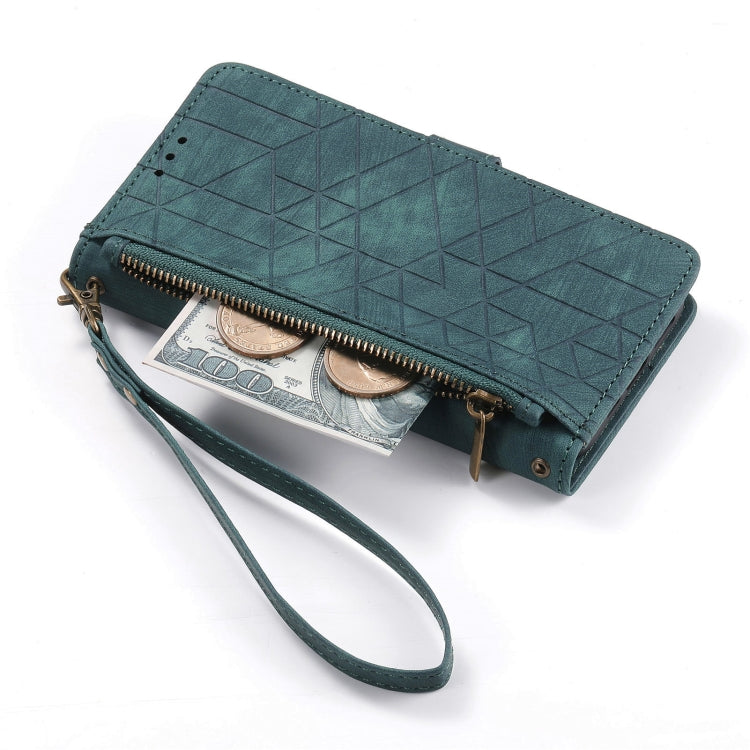 For Google Pixel 6a Geometric Zipper Wallet Side Buckle Leather Phone Case(Green)