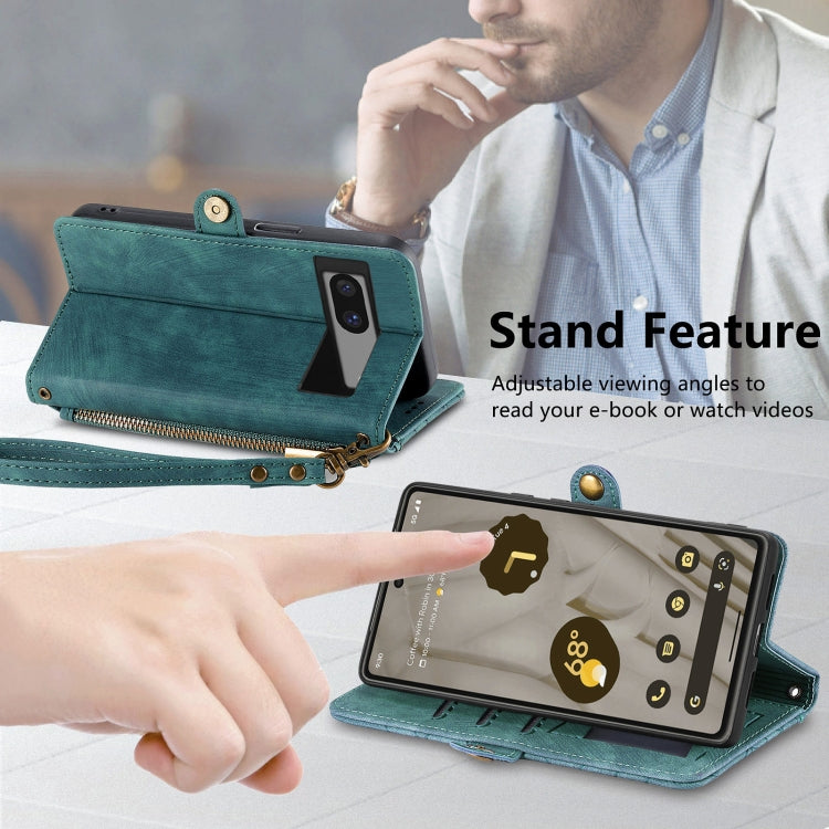 For Google Pixel 6a Geometric Zipper Wallet Side Buckle Leather Phone Case(Green)