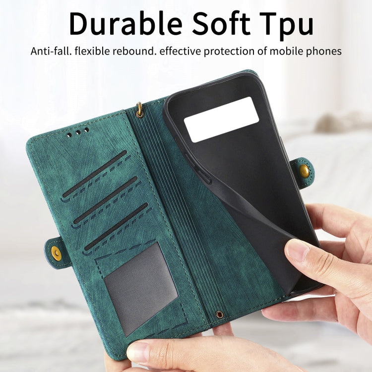 For Google Pixel 6a Geometric Zipper Wallet Side Buckle Leather Phone Case(Green)