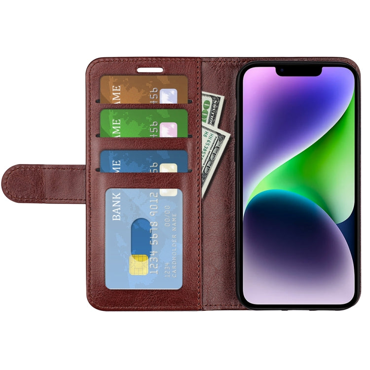 For iPhone 15 R64 Texture Horizontal Flip Leather Phone Case(Brown)