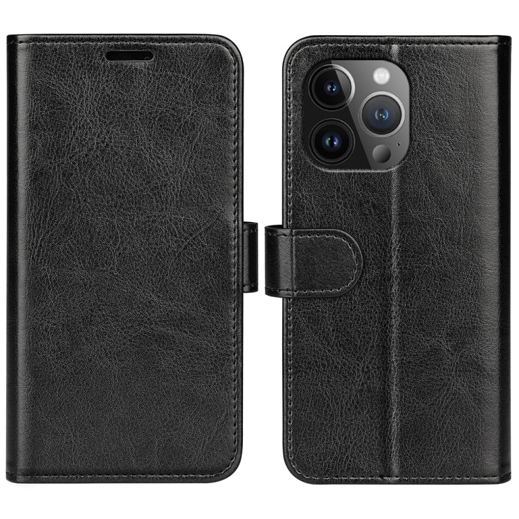 For iPhone 15 Pro R64 Texture Horizontal Flip Leather Phone Case(Black)