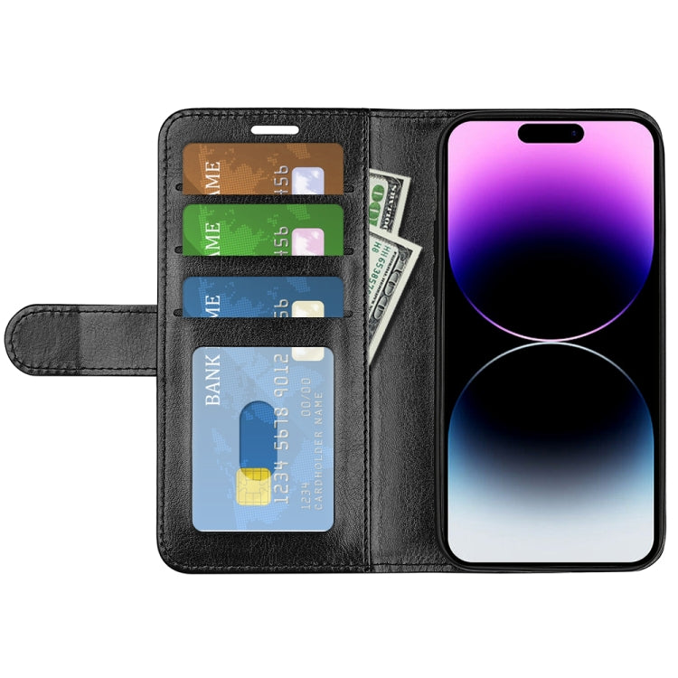 For iPhone 15 Pro R64 Texture Horizontal Flip Leather Phone Case(Black)