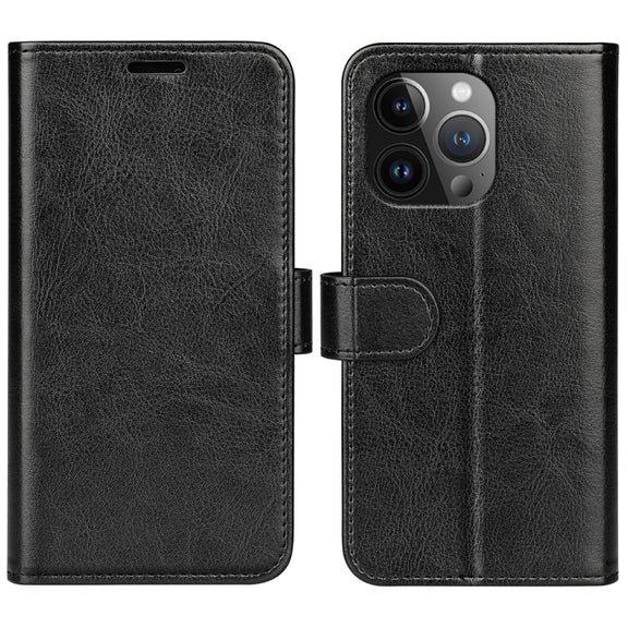 For iPhone 15 Pro R64 Texture Horizontal Flip Leather Phone Case(Black)
