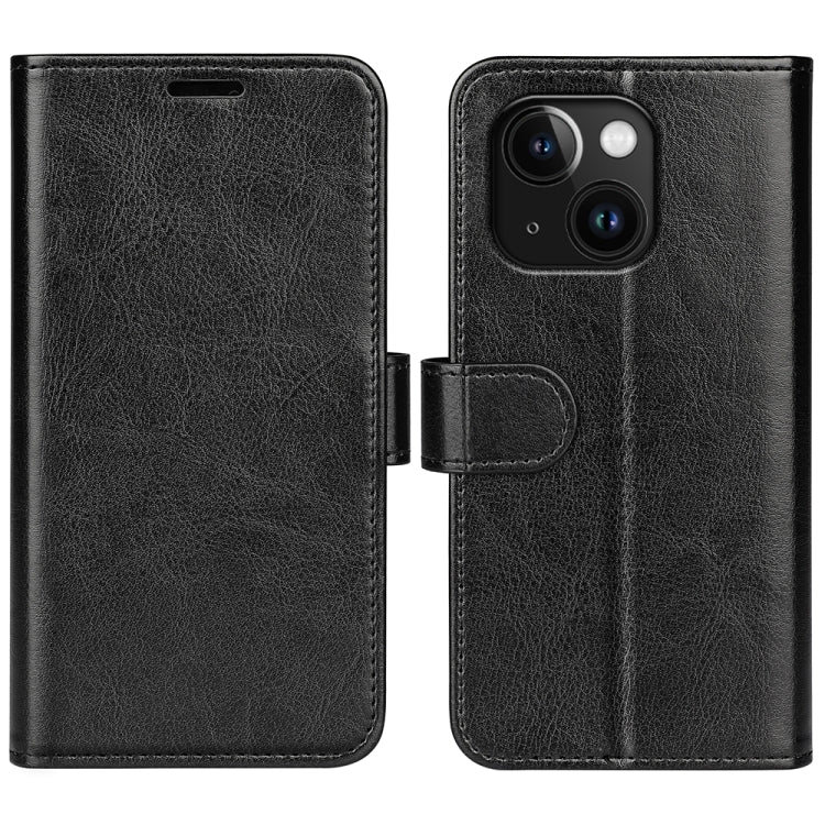 For iPhone 15 Plus R64 Texture Horizontal Flip Leather Phone Case(Black)