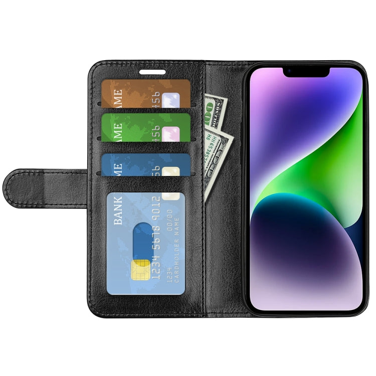 For iPhone 15 Plus R64 Texture Horizontal Flip Leather Phone Case(Black)