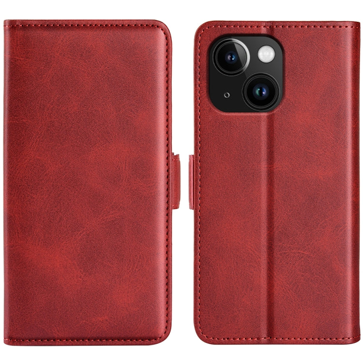 For iPhone 15 Dual-side Magnetic Buckle Horizontal Flip Leather Phone Case(Red)