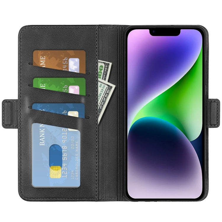 For iPhone 15 Plus Dual-side Magnetic Buckle Horizontal Flip Leather Phone Case(Black)