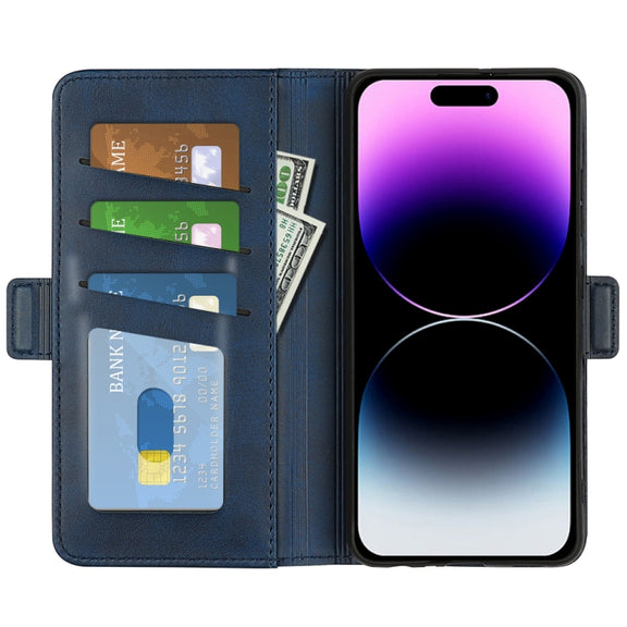 For iPhone 15 Pro Dual-side Magnetic Buckle Horizontal Flip Leather Phone Case(Dark Blue)